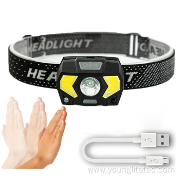 Rechargeable waterproof 150lm fishing COB Sensor headlamp